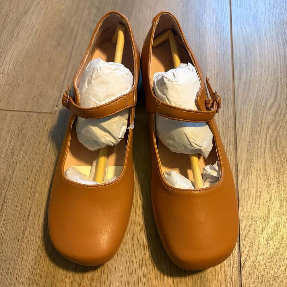 Nina Brown Mary Jane Flats Low Block Heel Buckle Strap Shoes